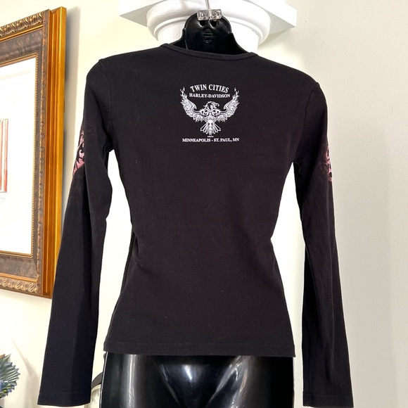 Vintage 90s Y2K Harley Davidson Motorcycles Biker Long Sleeve Black T Shirt Sm - Picture 4 of 11